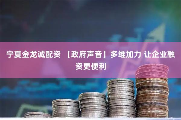 宁夏金龙诚配资 【政府声音】多维加力 让企业融资更便利